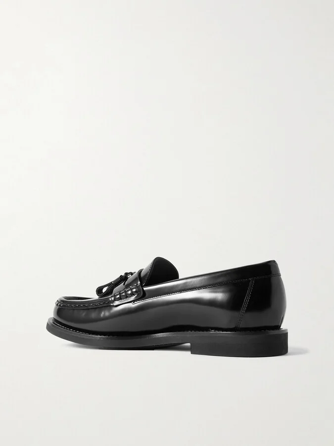Brunello Cucinelli - Bead-embellished Tasseled Glossed-leather Loafers - Black - Image 3