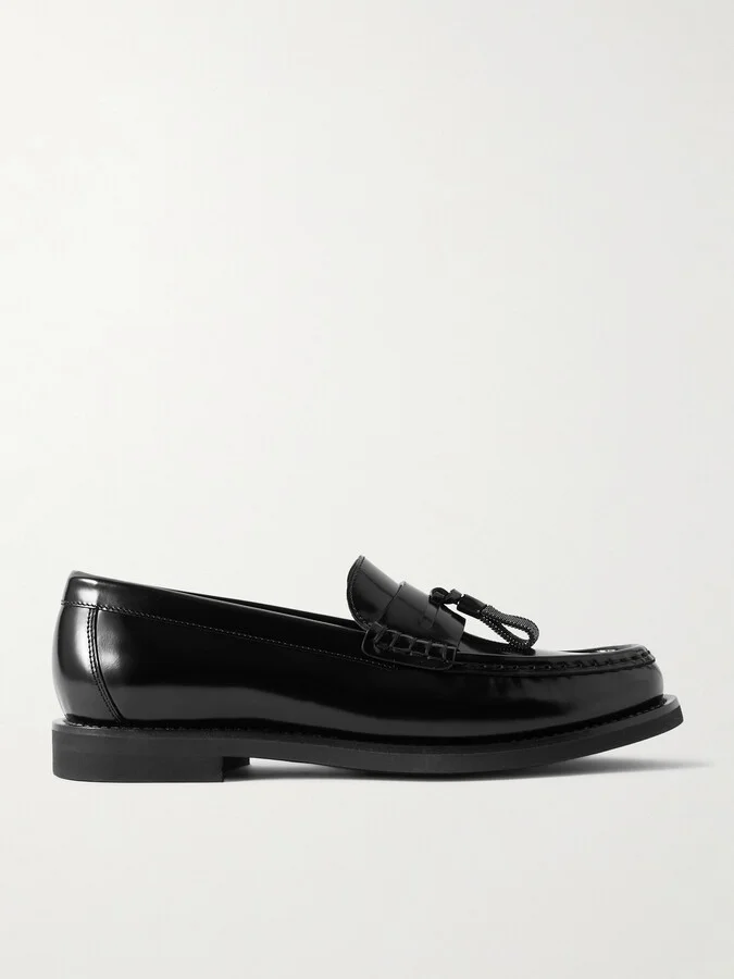 Brunello Cucinelli - Bead-embellished Tasseled Glossed-leather Loafers - Black