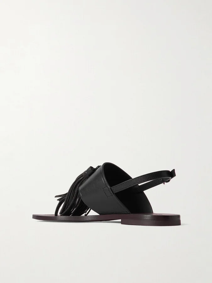 Brunello Cucinelli - Bead-embellished Tasseled Leather Sandals - Black - Image 3