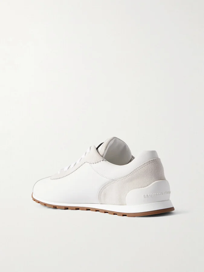 Brunello Cucinelli - Beaded-embellished Suede-trimmed Leather Sneakers - White - Image 3
