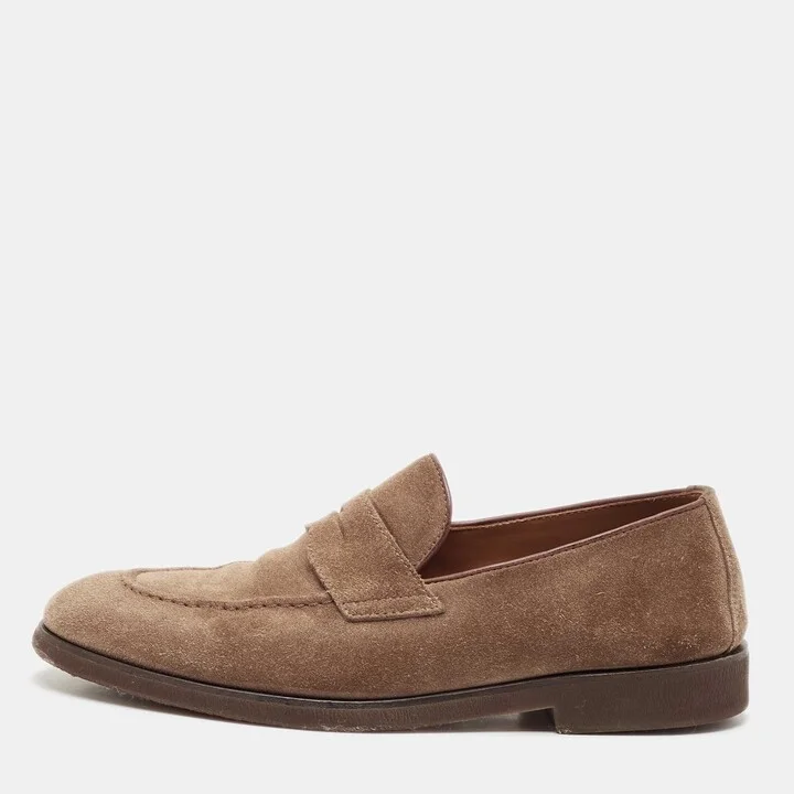 Brunello Cucinelli Brown Suede Penny Slip On Loafers Size 40
