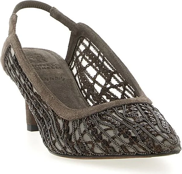 Brunello Cucinelli 'City Glistening Abstract Embroidery' Slingback - Image 2