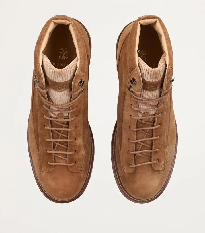 Brunello Cucinelli Corduroy-Detail Suede Hiker Boots - Image 4