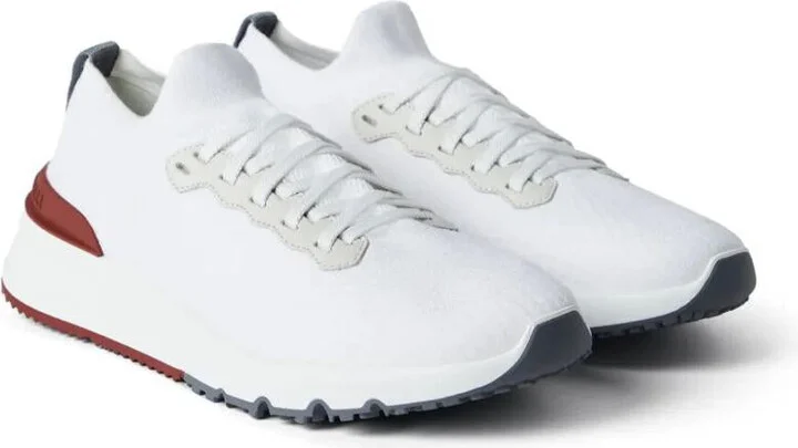 Brunello Cucinelli Cotton Knit And Semi-Polished Calfskin Runner Sneakers Shoes - Image 2
