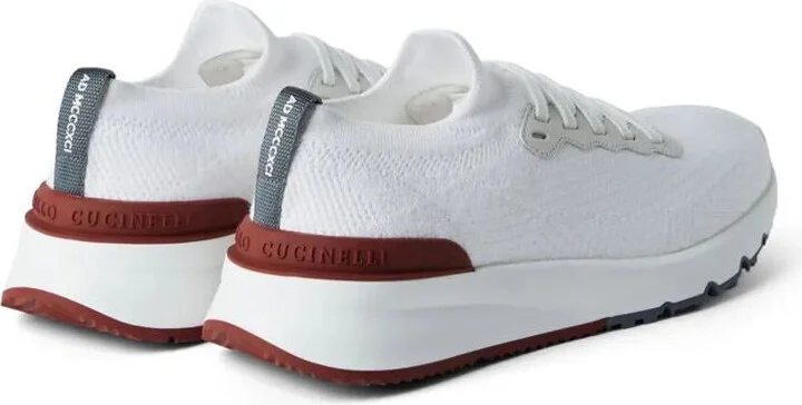 Brunello Cucinelli Cotton Knit And Semi-Polished Calfskin Runner Sneakers Shoes - Image 3