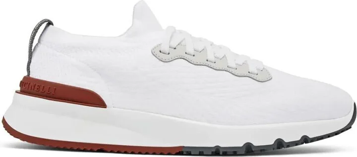 Brunello Cucinelli Cotton Knit And Semi-Polished Calfskin Runner Sneakers Shoes