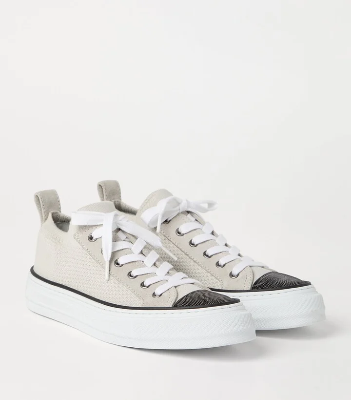 Brunello Cucinelli Cotton Monili-Embellished Sneakers - Image 2