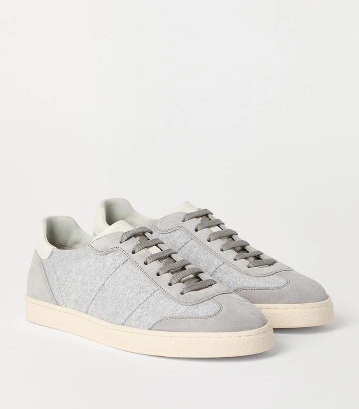 Brunello Cucinelli Cotton, Washed Suede and Calfskin Sneakers - Image 2