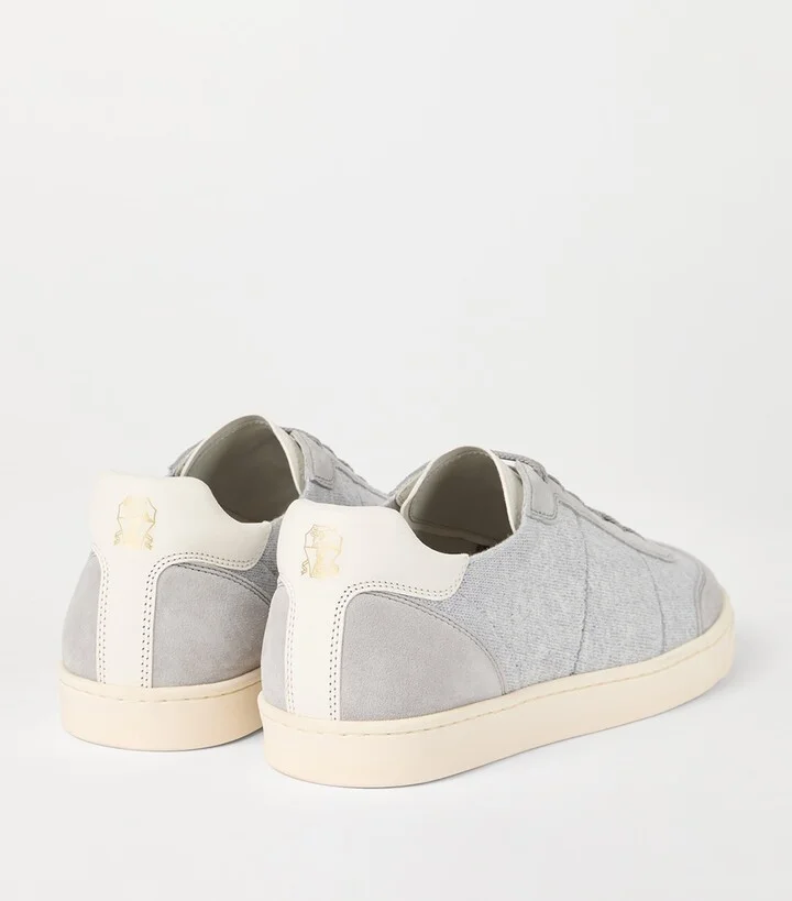 Brunello Cucinelli Cotton, Washed Suede and Calfskin Sneakers - Image 3