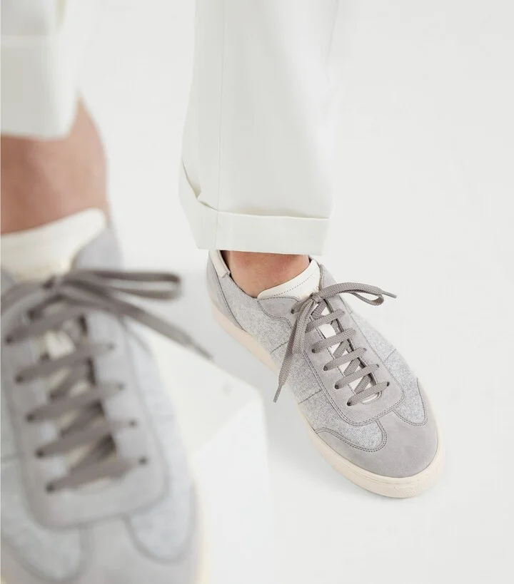 Brunello Cucinelli Cotton, Washed Suede and Calfskin Sneakers - Image 4