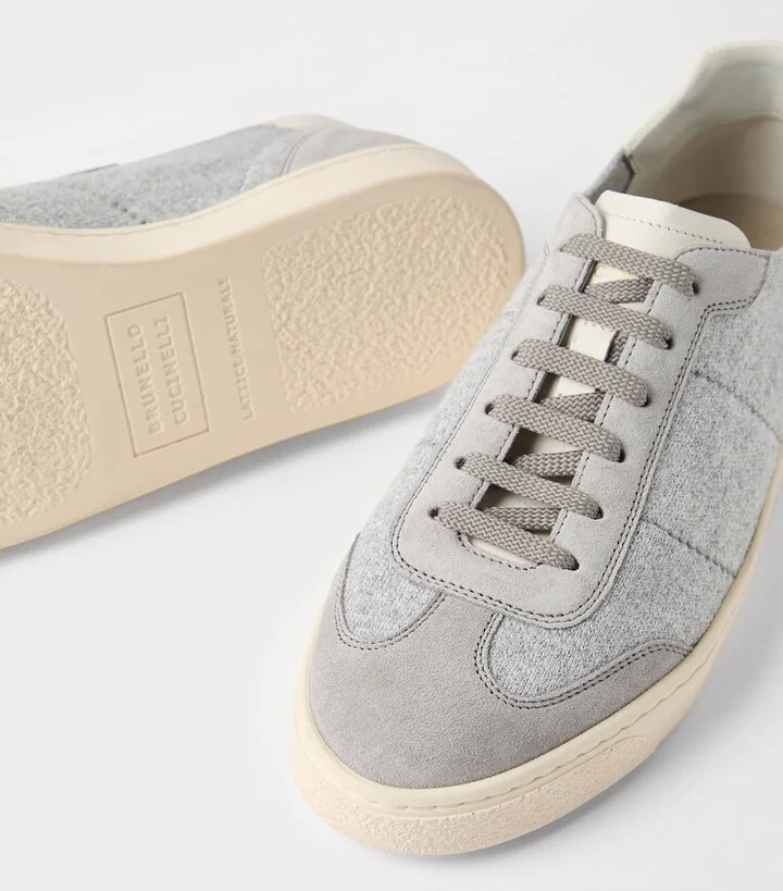 Brunello Cucinelli Cotton, Washed Suede and Calfskin Sneakers - Image 5