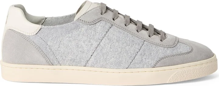 Brunello Cucinelli Cotton, Washed Suede and Calfskin Sneakers