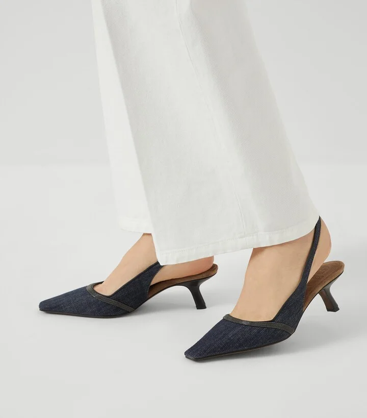 Brunello Cucinelli Denim-Effect Slingback Pumps 55 - Image 2