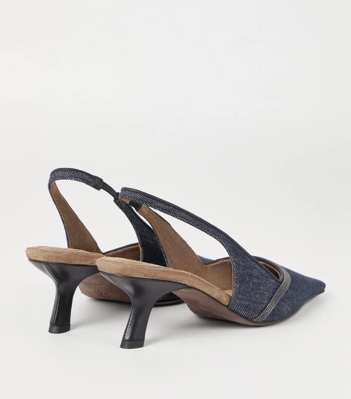 Brunello Cucinelli Denim-Effect Slingback Pumps 55 - Image 4