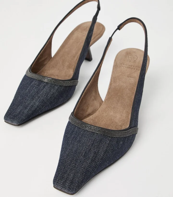 Brunello Cucinelli Denim-Effect Slingback Pumps 55 - Image 5