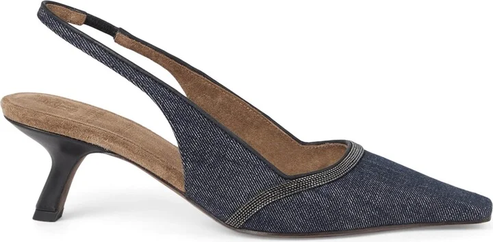 Brunello Cucinelli Denim-Effect Slingback Pumps 55