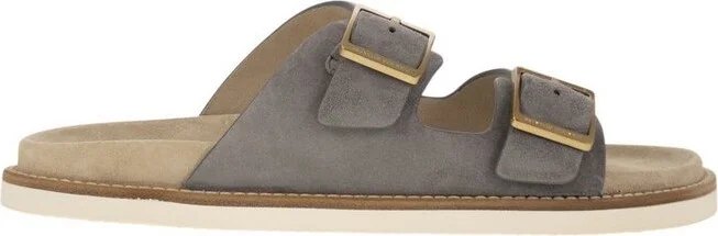 Brunello Cucinelli Double-Buckle Fastened Open-Toe Slides