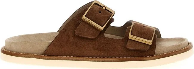 Brunello Cucinelli Double-Buckle Fastened Open-Toe Slides
