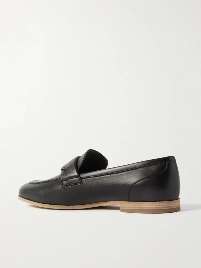 Brunello Cucinelli - Embellished Leather Loafers - Black - Image 3