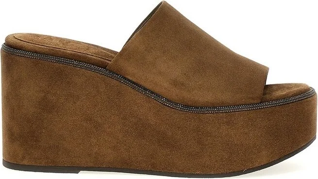 Brunello Cucinelli Embellished Slip-On Platform Sandals