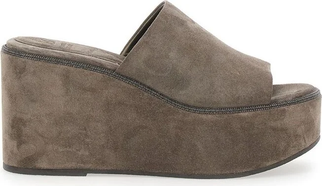 Brunello Cucinelli Embellished Slip-On Platform Sandals
