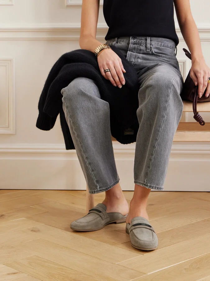 Brunello Cucinelli - Embellished Suede Slippers - Neutrals - Image 2