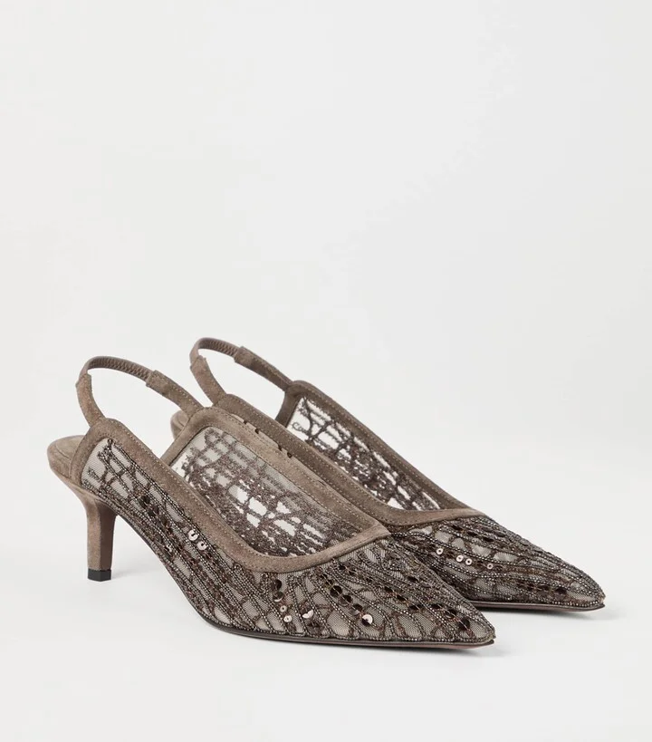 Brunello Cucinelli Glistening Abstract Embroidery City Pumps 55 - Image 2