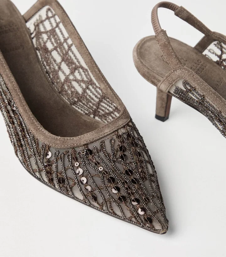 Brunello Cucinelli Glistening Abstract Embroidery City Pumps 55 - Image 6