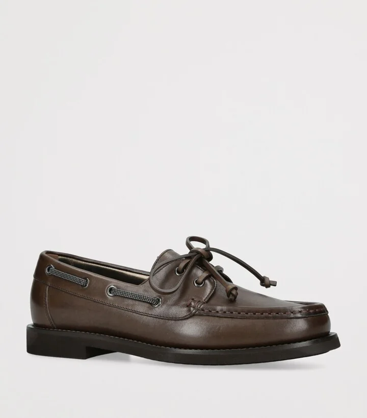 Brunello Cucinelli Leather Boat Shoes - Image 3