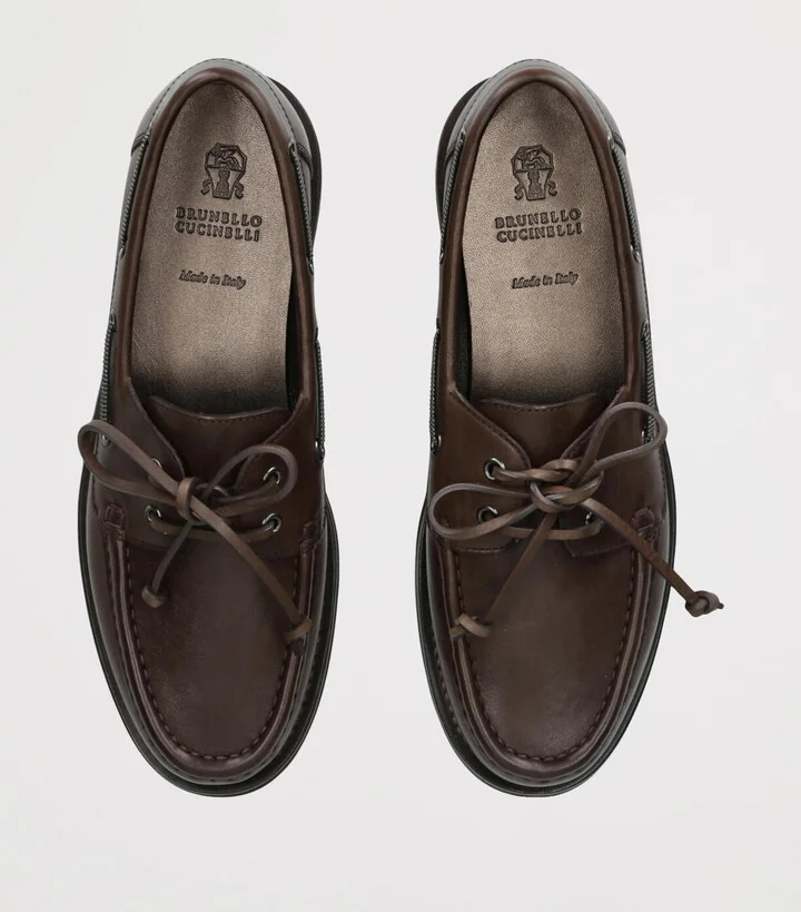 Brunello Cucinelli Leather Boat Shoes - Image 4