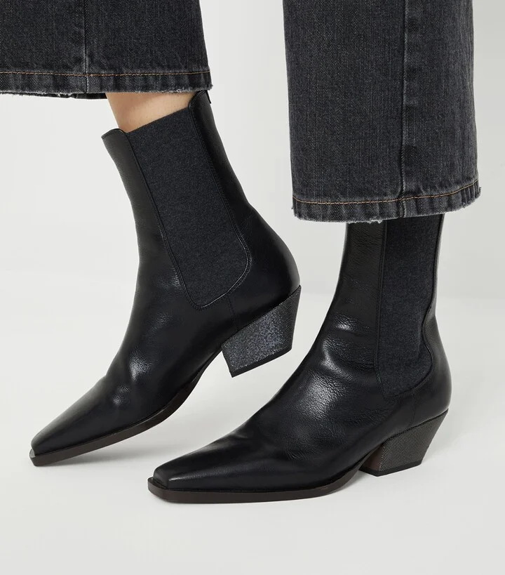 Brunello Cucinelli Leather Chelsea Heeled Boots 50 - Image 2