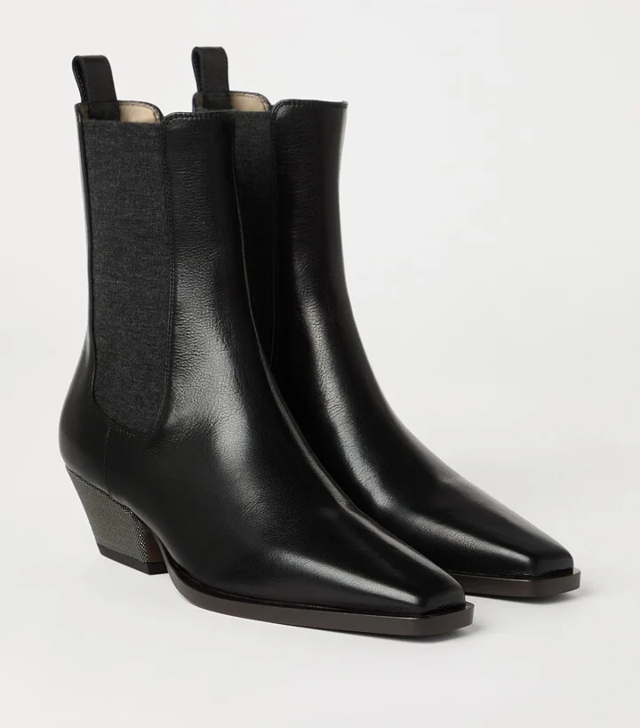 Brunello Cucinelli Leather Chelsea Heeled Boots 50 - Image 3