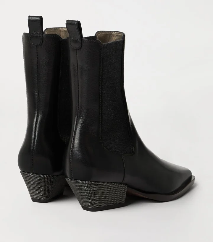 Brunello Cucinelli Leather Chelsea Heeled Boots 50 - Image 4