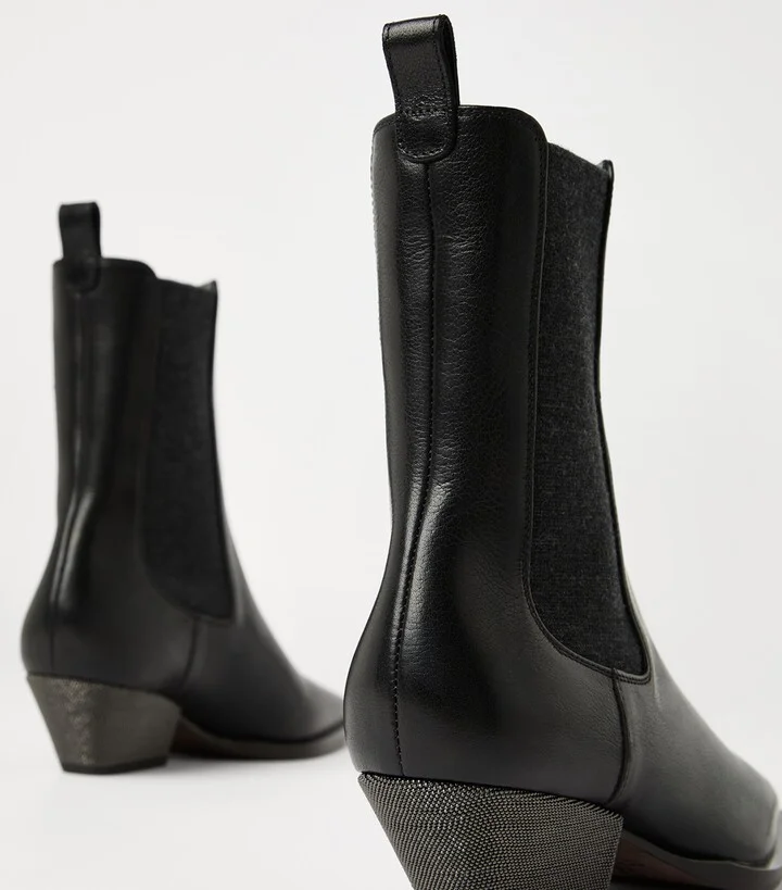 Brunello Cucinelli Leather Chelsea Heeled Boots 50 - Image 5