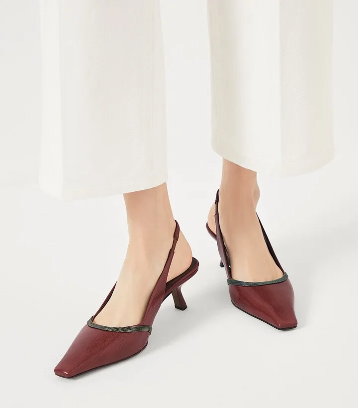 Brunello Cucinelli Leather City Slingback Heels 65 - Image 2