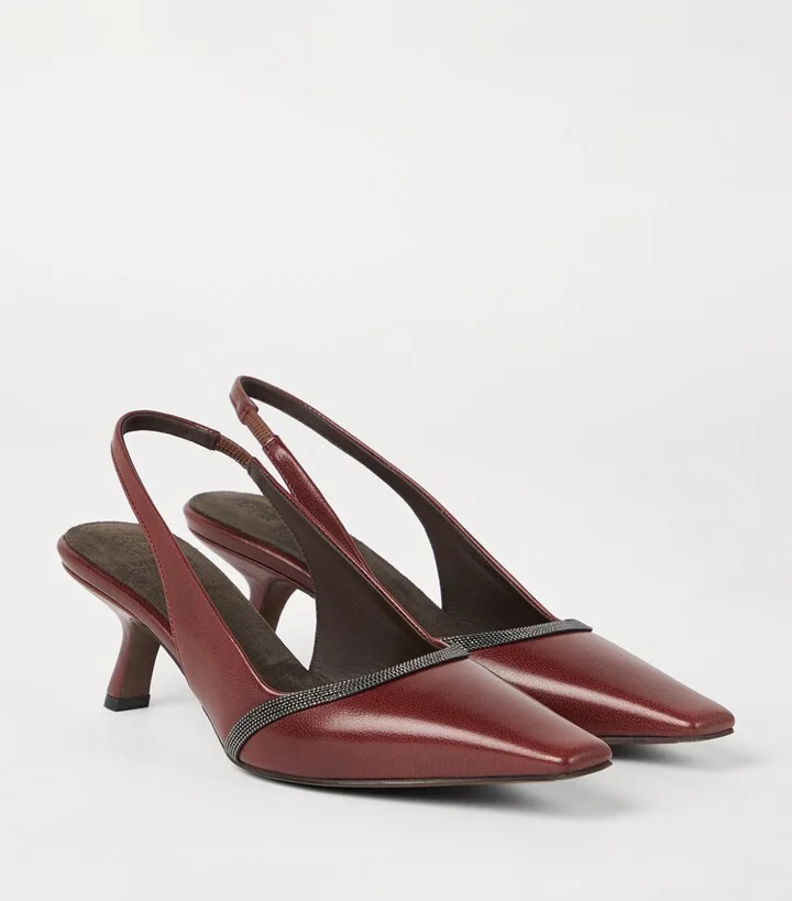 Brunello Cucinelli Leather City Slingback Heels 65 - Image 3