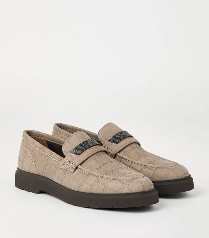 Brunello Cucinelli Leather Croc-Embossed Loafers - Image 3