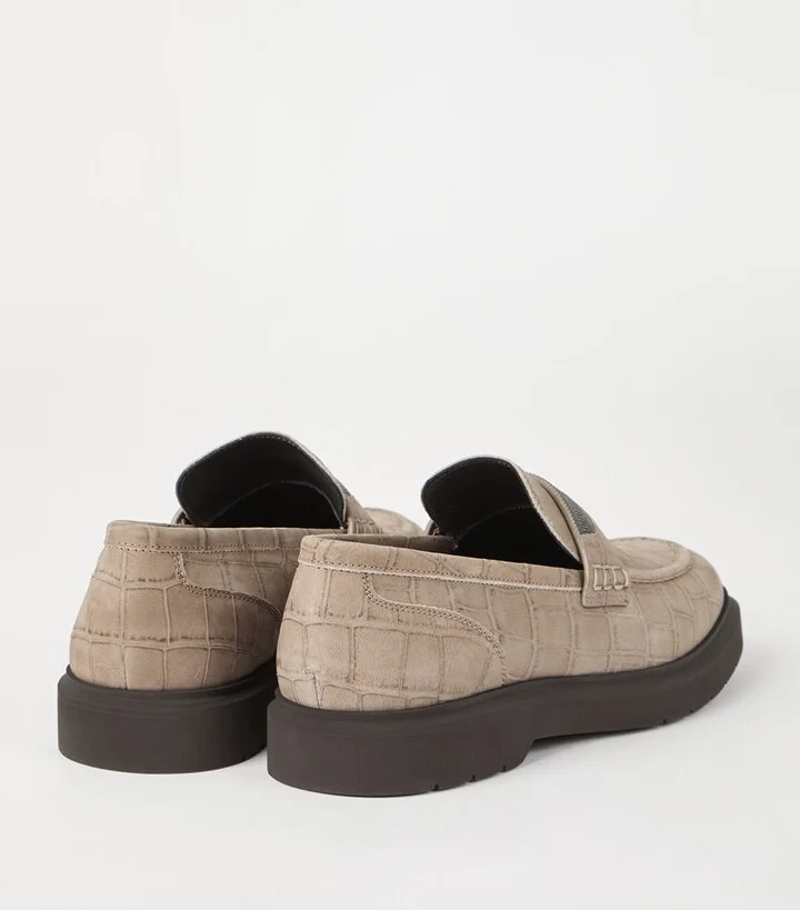 Brunello Cucinelli Leather Croc-Embossed Loafers - Image 4