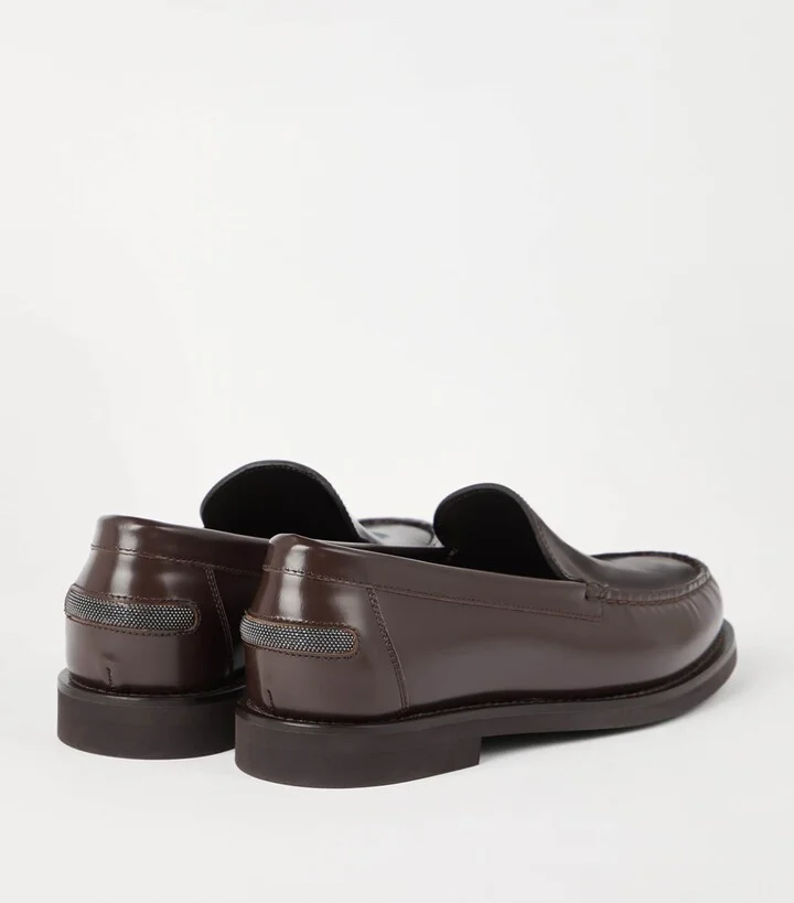Brunello Cucinelli Leather Embellished Penny Loafers - Image 3