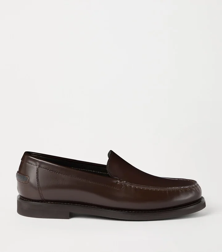 Brunello Cucinelli Leather Embellished Penny Loafers - Image 5