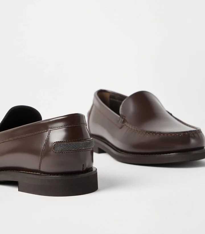 Brunello Cucinelli Leather Embellished Penny Loafers - Image 6