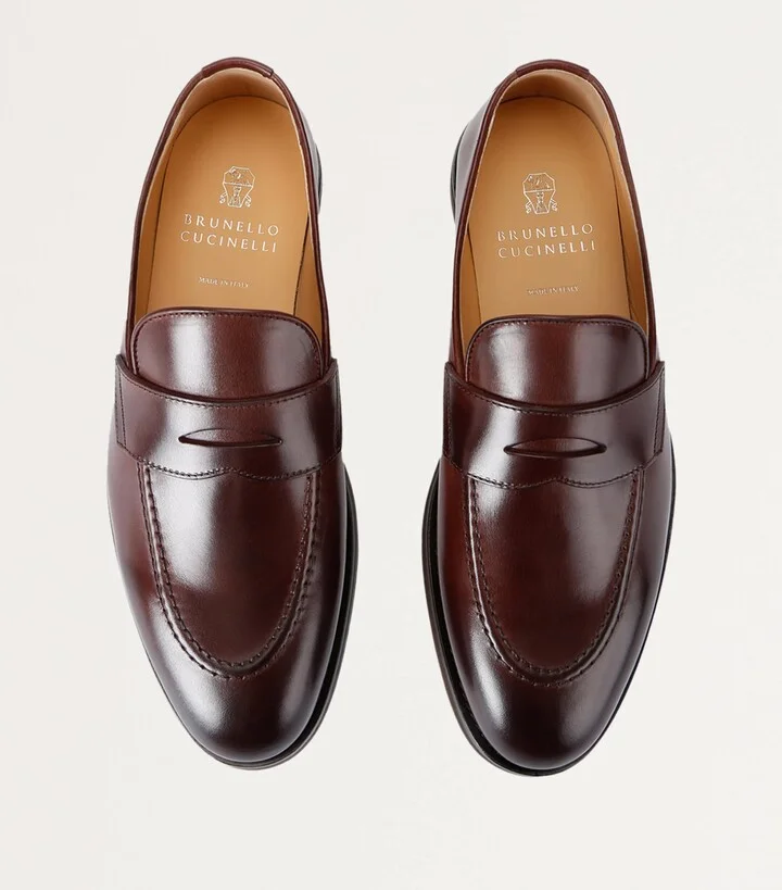Brunello Cucinelli Leather Flex Penny Loafers - Image 4