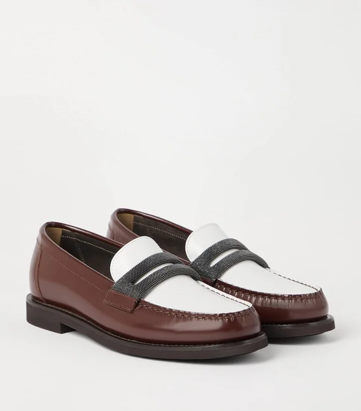 Brunello Cucinelli Leather Monili Clamp Penny Loafers - Image 2