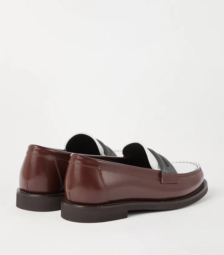 Brunello Cucinelli Leather Monili Clamp Penny Loafers - Image 3
