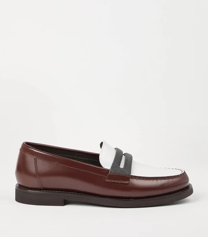 Brunello Cucinelli Leather Monili Clamp Penny Loafers - Image 4