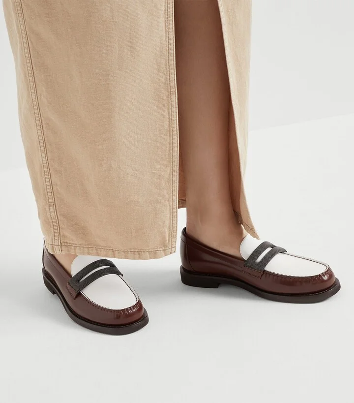 Brunello Cucinelli Leather Monili Clamp Penny Loafers - Image 5