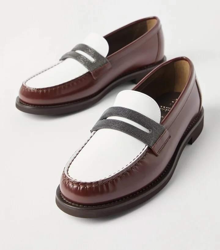 Brunello Cucinelli Leather Monili Clamp Penny Loafers - Image 6