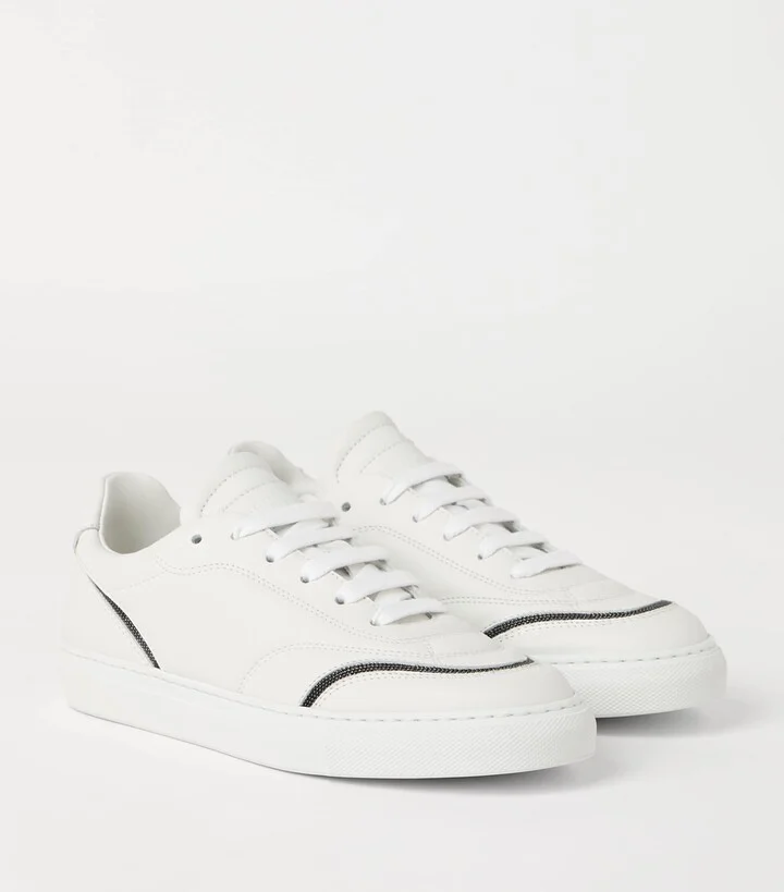 Brunello Cucinelli Leather Monili-Trim Sneakers - Image 3