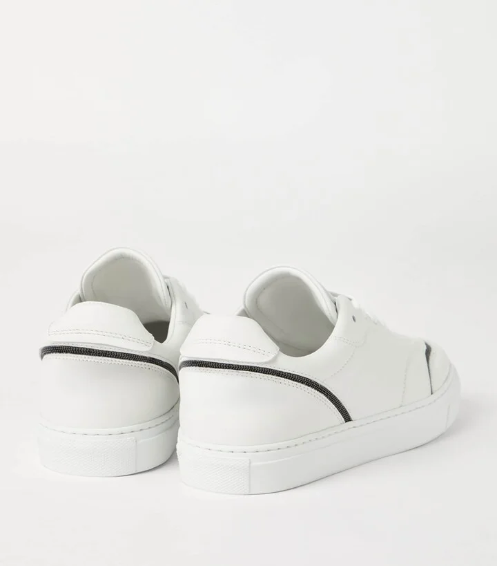 Brunello Cucinelli Leather Monili-Trim Sneakers - Image 4