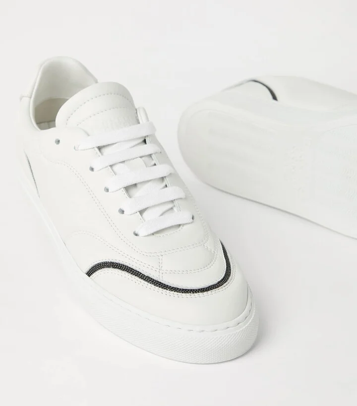 Brunello Cucinelli Leather Monili-Trim Sneakers - Image 5